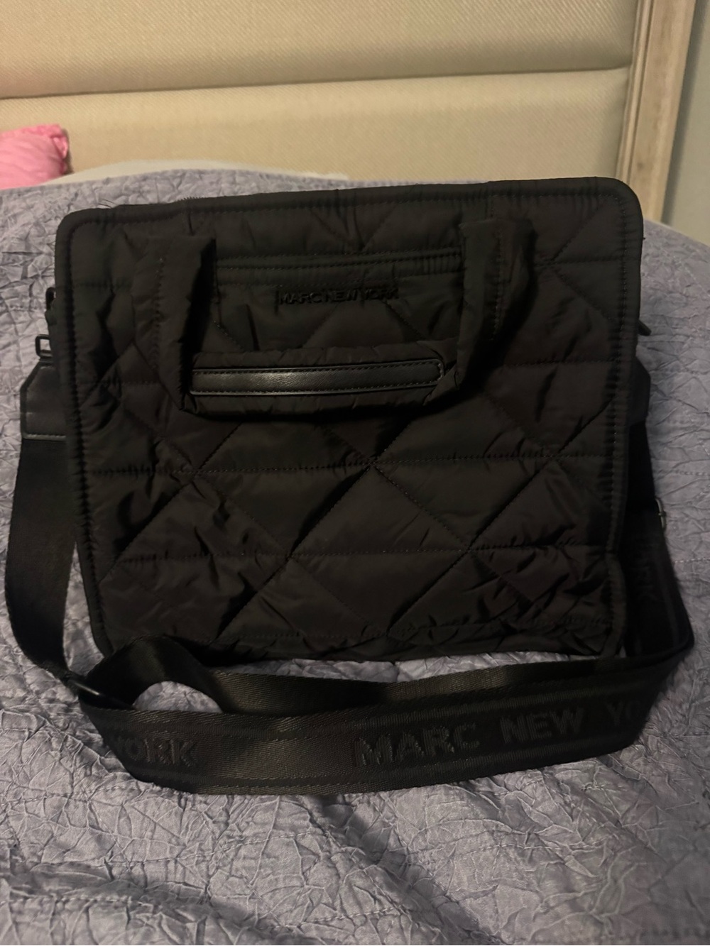 Marc New York Black Quilted Laptop Messenger